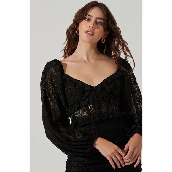 ASTR the Label NWT Chrisley Lace Long Sleeve Mini Dress in Black Size M - Picture 1 of 15
